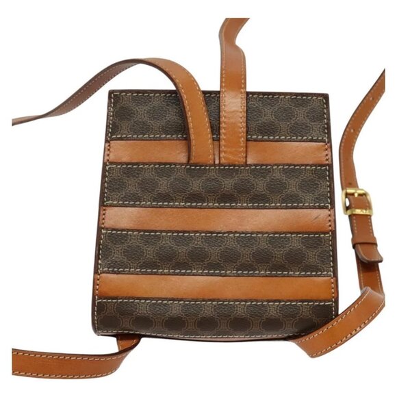 CELINE Macadam Canvas Backpack PVC Leather Brown Gold - Picture 3 of 15